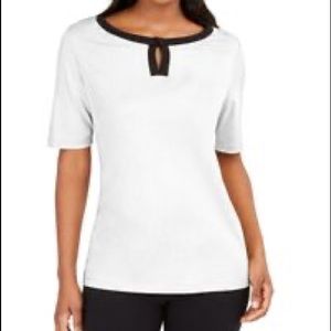 Karen Scott Contrast-Trim Key Elbow-Sleeve Top